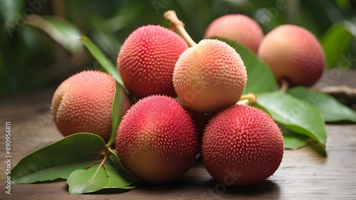 The subtropical lychee fruit is prized for its juicy, sweet flesh and delicious flavor. photo