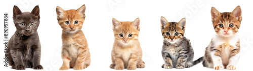 Five Adorable Kittens Sitting Against a White Background