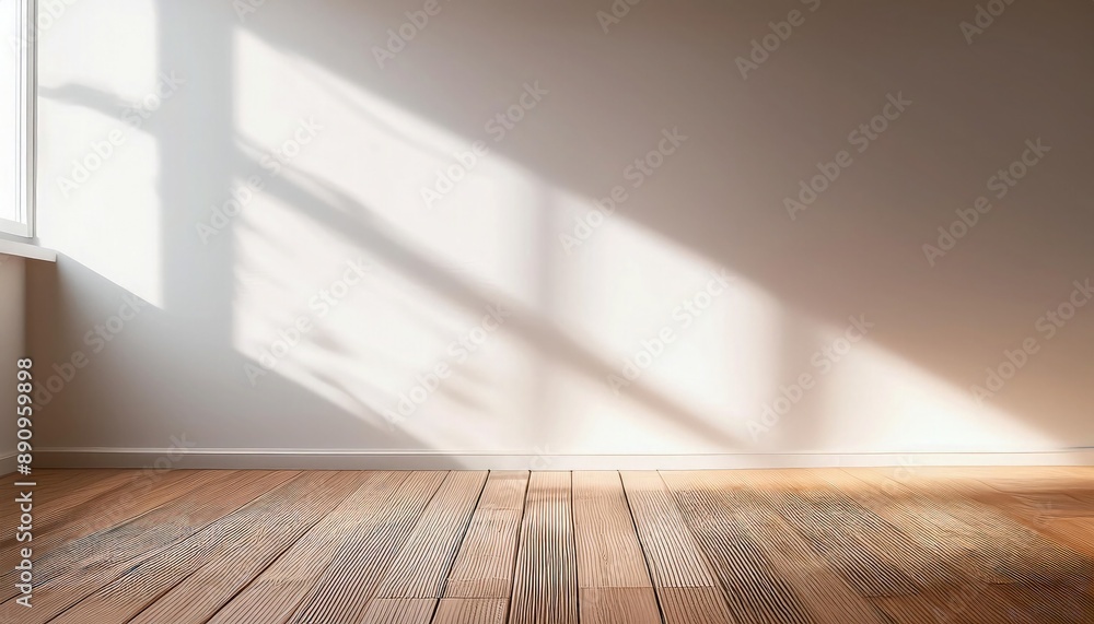A clean white wall with a soft texture, illuminated by natural morning with wooden floor. A clean white wall with a soft texture, illuminated by natural morning with wooden floor.