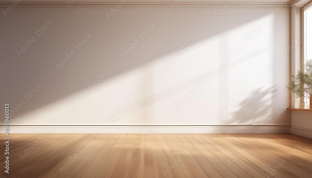 A clean white wall with a soft texture, illuminated by natural morning with wooden floor. A clean white wall with a soft texture, illuminated by natural morning with wooden floor.