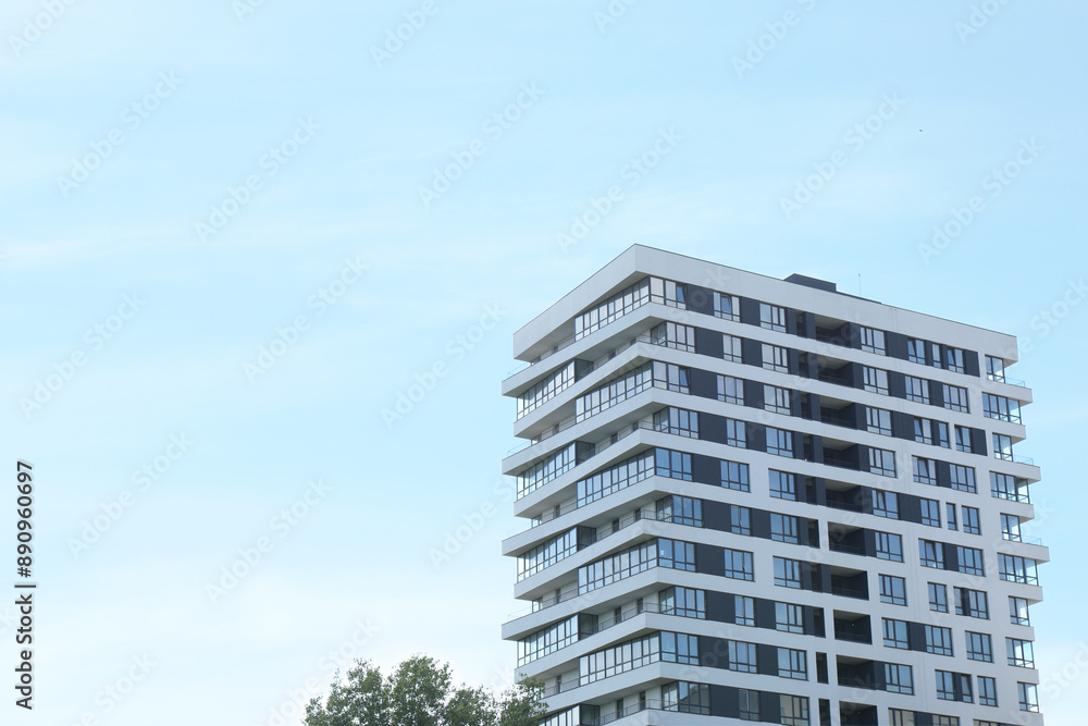 Modern building with big windows outdoors, space for text Modern building with big windows outdoors, space for text