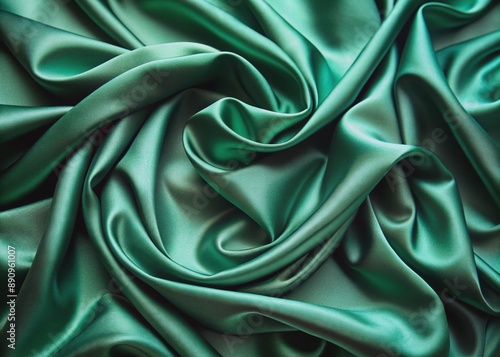 Luxurious emerald green silk fabric with subtle sheen and intricate folds, providing a sophisticated and opulent backdrop for product or design showcase.