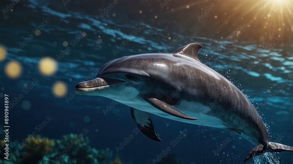 Fototapeta premium close-up of an Dolphin, cinematic, deep sea background