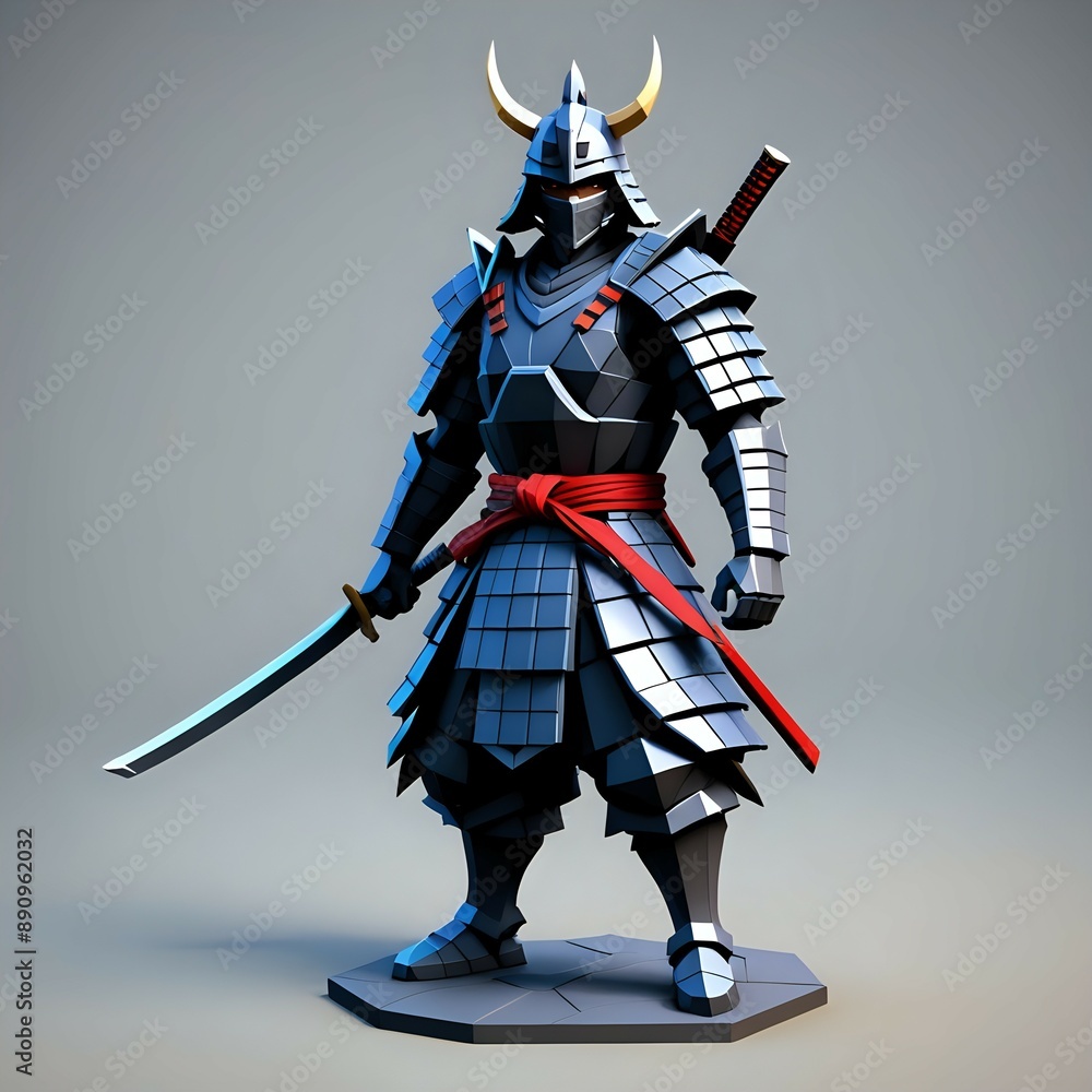 Obraz premium Samurai warrior in lowpoly style