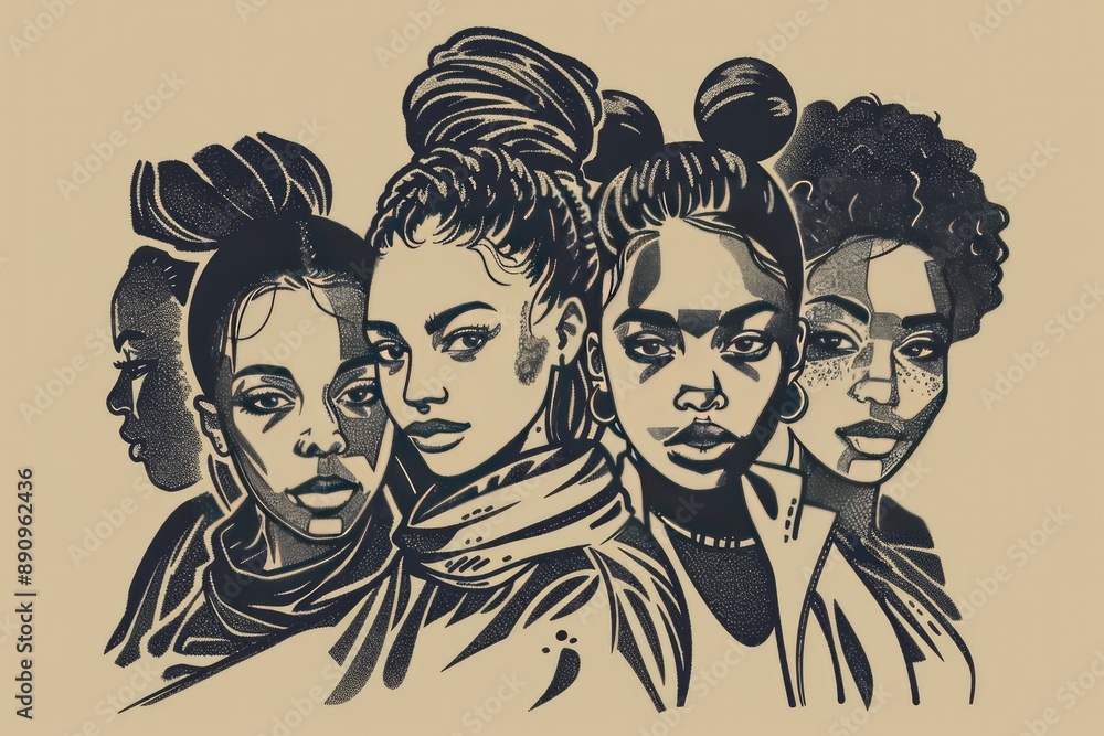 Portrait of a group of young black women together, demonstrating ...