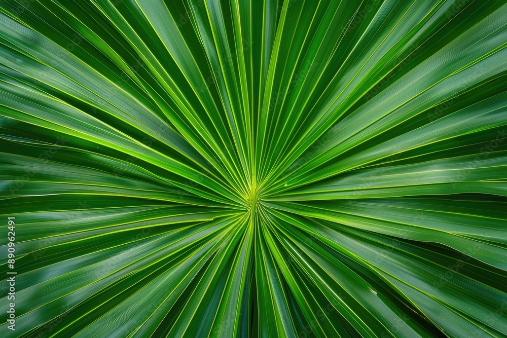 A detailed shot of a single green palm frond, ideal for use in illustrations or designs A detailed shot of a single green palm frond, ideal for use in illustrations or designs