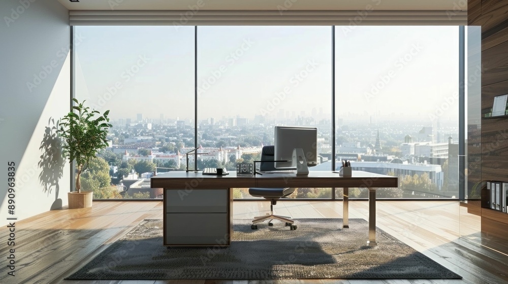 Cityscape office with window view overlooking busy streets and desk workspace with urban vibes for creative professionals Cityscape office with window view overlooking busy streets and desk workspace with urban vibes for creative professionals