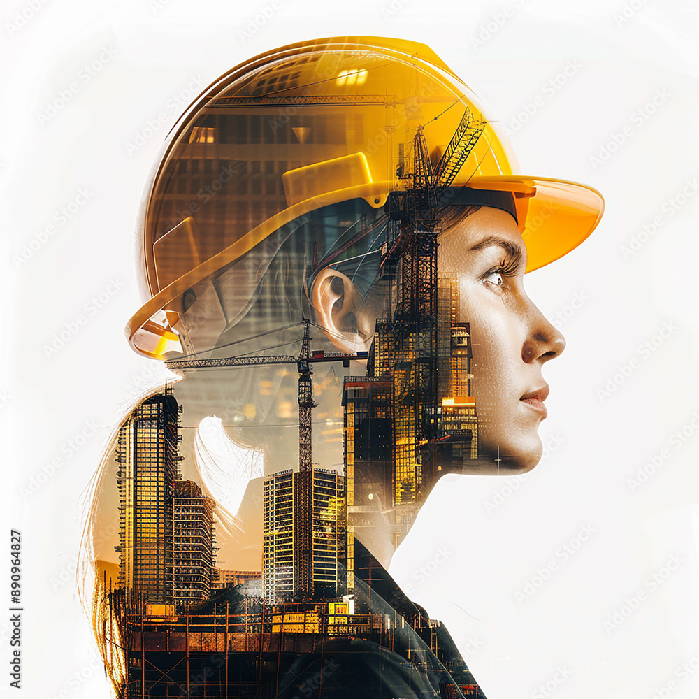 young woman in a yellow construction helmet against the background of construction workshop young woman in a yellow construction helmet against the background of construction workshop