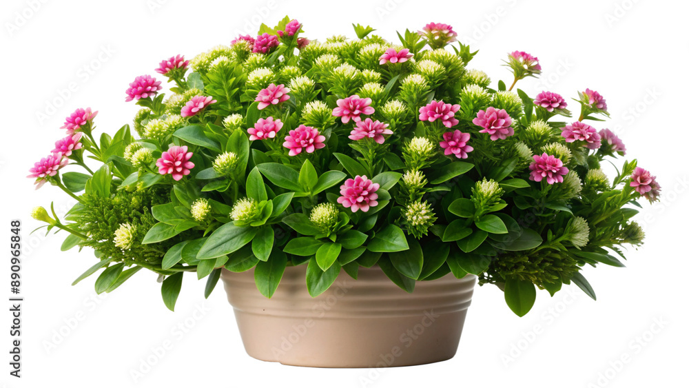 a potted decorative plant with pink flowers isolated on a white background a potted decorative plant with pink flowers isolated on a white background