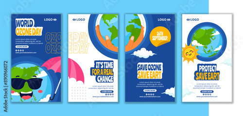 Ozone Day Social Media Stories Flat Cartoon Hand Drawn Templates Background Illustration