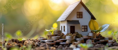 Home Loan and mortgage loan, Building Your Dream Home with Financial Planning and Real Estate Investment - A Guide to the Home Buying Process with Miniature tiny House and Coins money photo