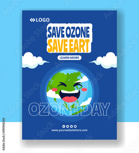 Ozone Day Vertical Poster Flat Cartoon Hand Drawn Templates Background Illustration