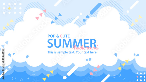 ポップでかわいい背景素材（メンフィス　フレーム　バナー　見出し　タイトル　ポップ　セール　海　夏）	
