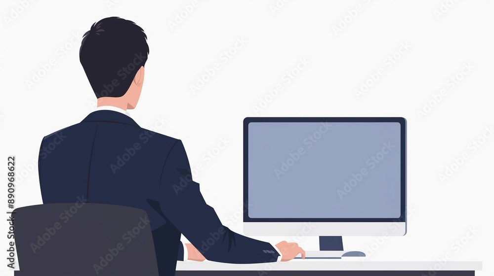 デスクワークしているビジネスマン、イラストイメージ17