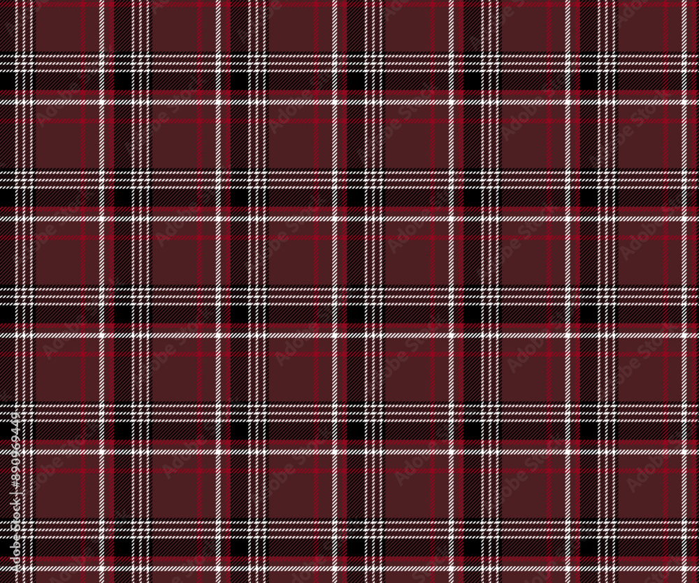 Obraz premium Plaid pattern, brown, white, black, red, seamless pattern for textiles and design clothing, skirts, pants, aprons, tablecloths, blankets or decorative fabrics. Vector illustration.