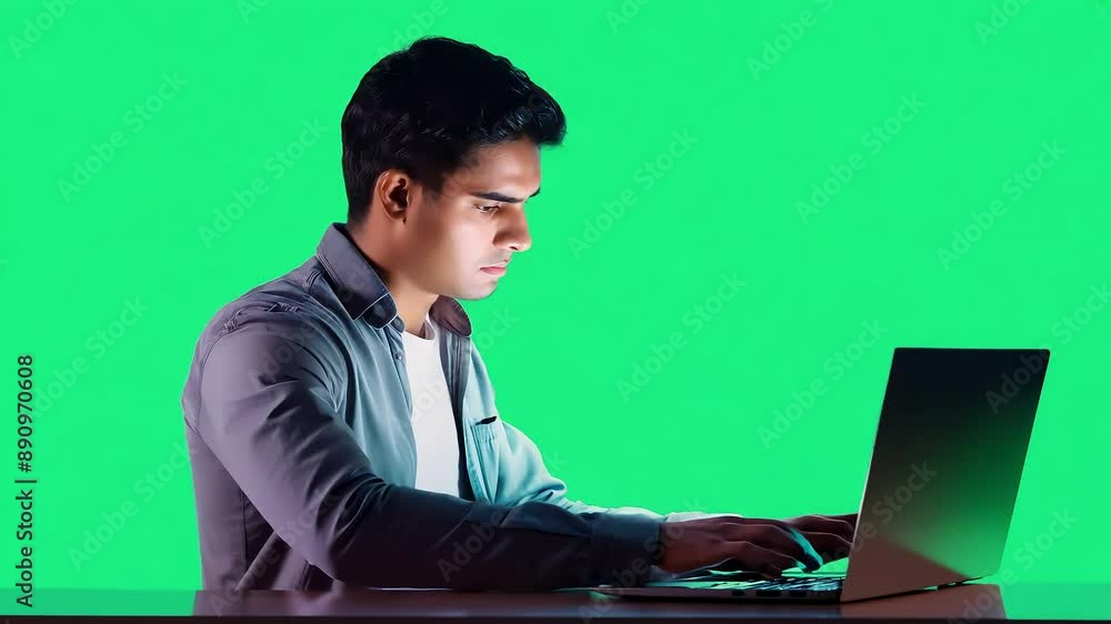 Focused Man Working on Laptop green screen background with Ai generated.
Focused Man Working on Laptop green screen background with Ai generated.
