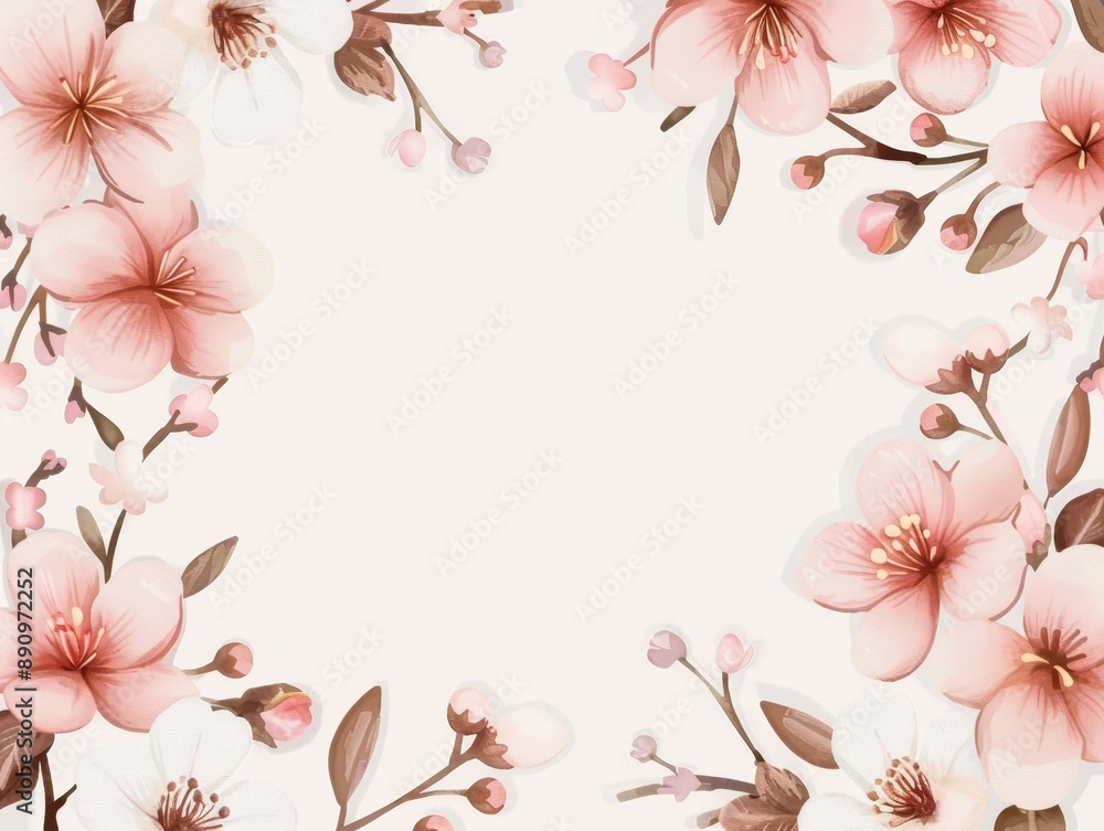Fototapeta premium Pastel-colored floral cross-stitch border with delicate blossoms and vines