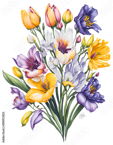 Flower bouquet in watercolor style on transparent background