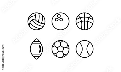 
Sports ball line icon set. Vector Sports Ball and equipment illustration isolated on white background editable.
