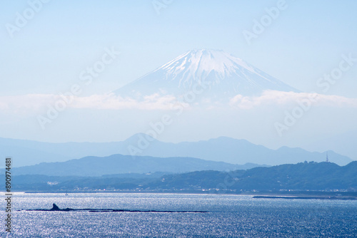 Photography Mountain Fuji far away, viewing from Enoshima