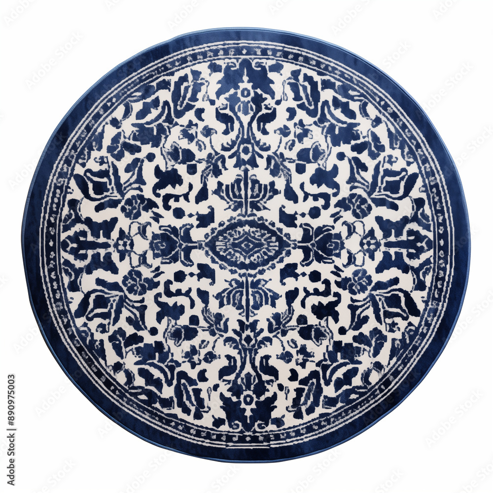 Elegant Round Blue and White Decorative Rug with Intricate Floral Patterns for Home Interior Design Elegant Round Blue and White Decorative Rug with Intricate Floral Patterns for Home Interior Design