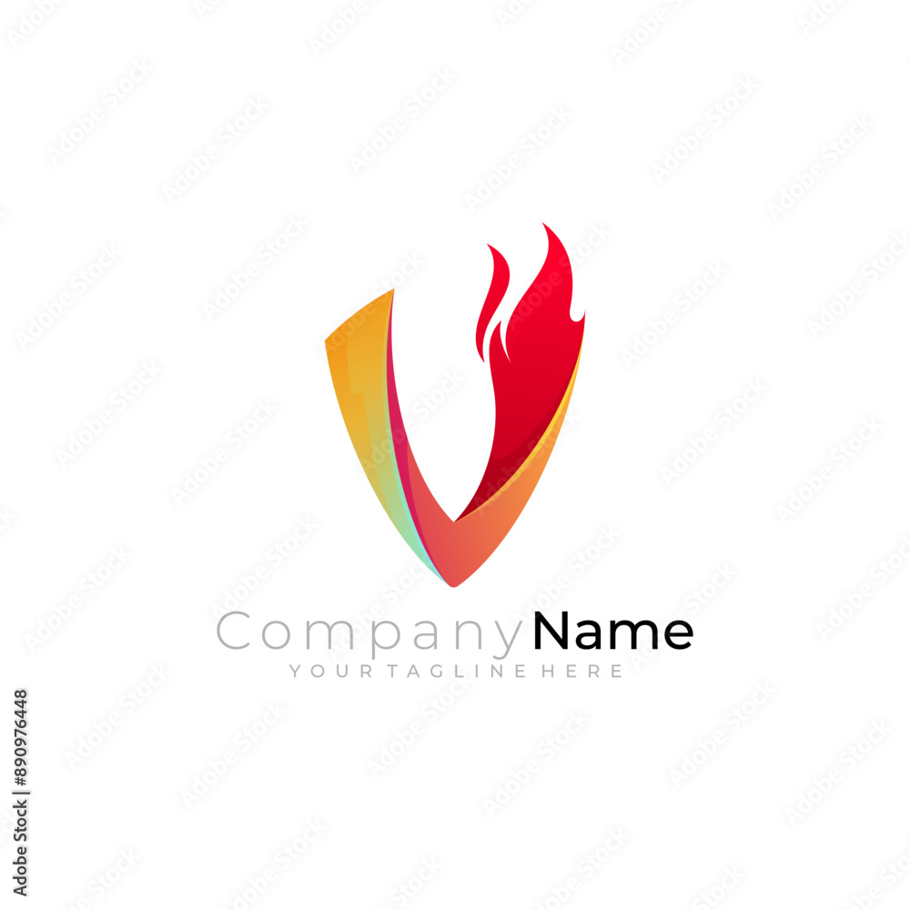 V logo and fire design template, red color, danger icons V logo and fire design template, red color, danger icons