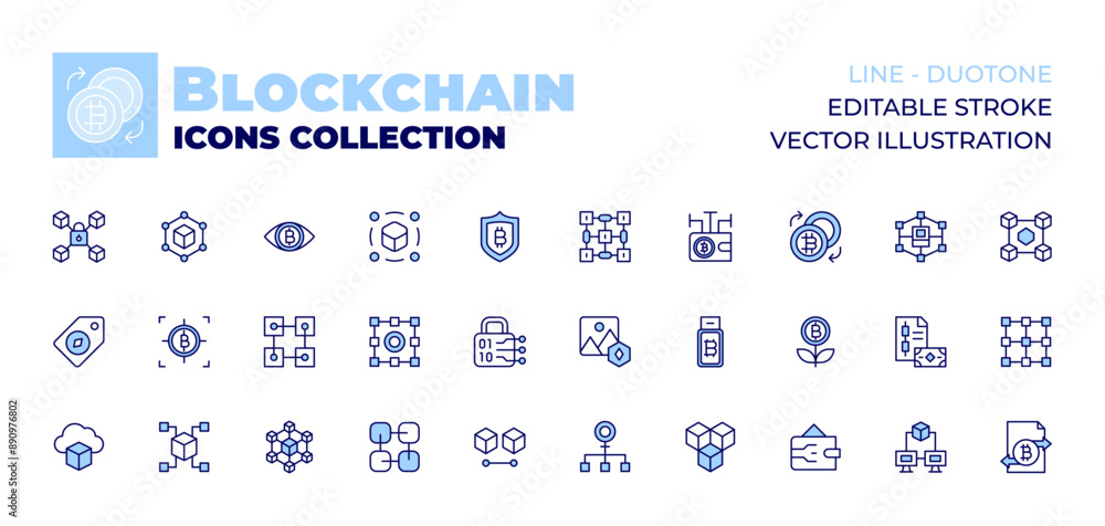 Blockchain icons collection. Line icons, doutone style, editable stroke, vector illustration. exchange, nft, cryptocurrency, wallet, nodes, blockchain, pen drive, digital wallet, picture. Blockchain icons collection. Line icons, doutone style, editable stroke, vector illustration. exchange, nft, cryptocurrency, wallet, nodes, blockchain, pen drive, digital wallet, picture.