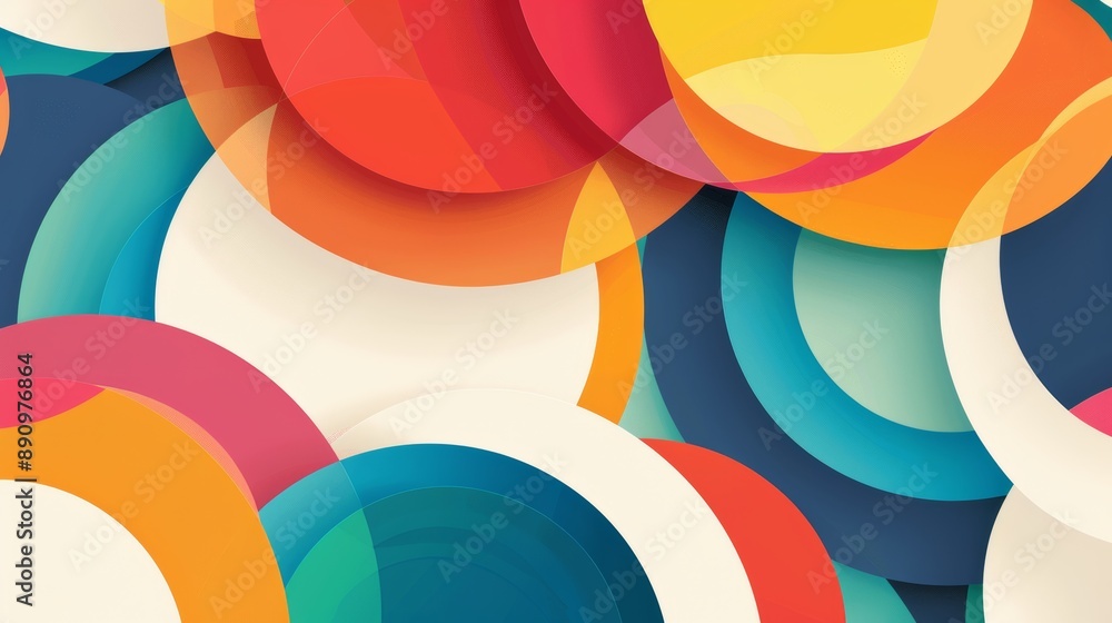 Obraz premium Dynamic layout of colorful, overlapping circles, creating a playful and engaging pattern with a sense of movement and energy
