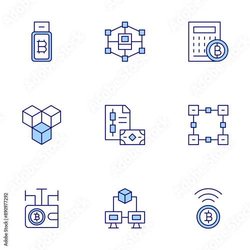 Blockchain icons set. Line icons, doutone style, editable stroke, vector illustration. nft, cryptocurrency, wallet, blockchain, bitcoin, pen drive.