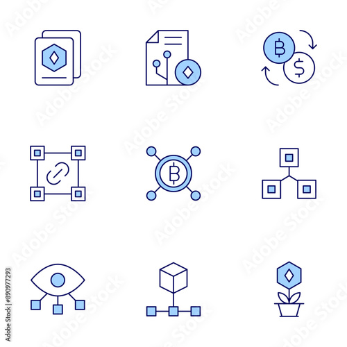 Blockchain icons set. Line icons, doutone style, editable stroke, vector illustration. nft, blockchain, exchange, smart contract, collection, structure, bitcoin, vision.