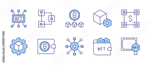 Blockchain icons. Duotone style, editable stroke, vector illustration. wallet, blockchain, Blockchain, certificate, nft.
