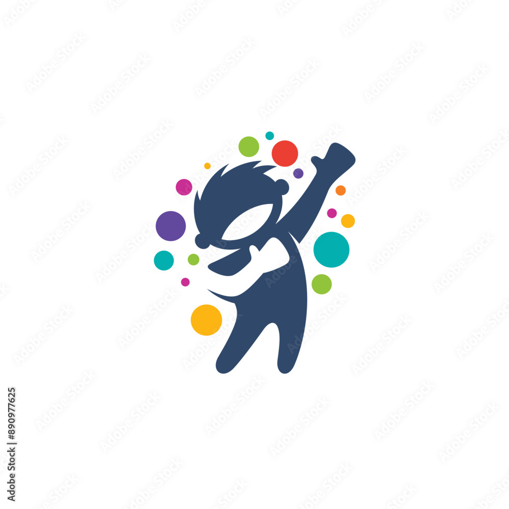 icon of a small child who is happy and filled with colorful balls icon of a small child who is happy and filled with colorful balls