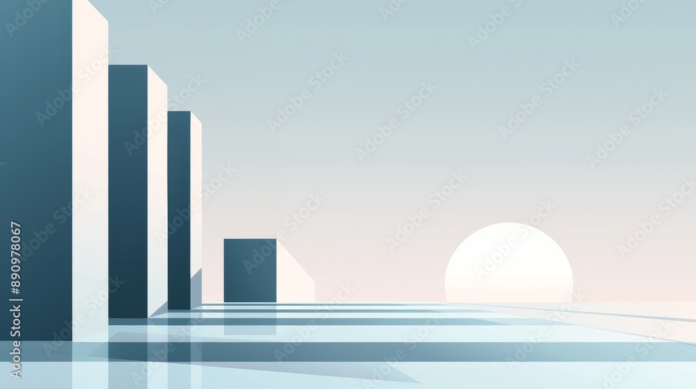 Fototapeta premium Geometric architectural marvel with reflective surfaces and integrated technology, blending sharp angles and futuristic aesthetics, flat design illustration