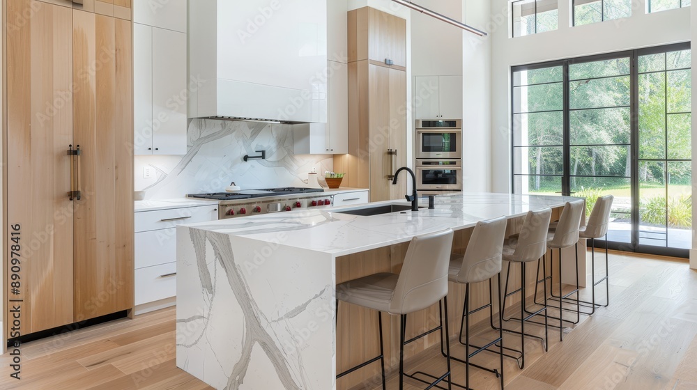Modern kitchen with smart appliances, innovative storage solutions, and a clean, aesthetically pleasing layout featuring marble and steel elements Modern kitchen with smart appliances, innovative storage solutions, and a clean, aesthetically pleasing layout featuring marble and steel elements