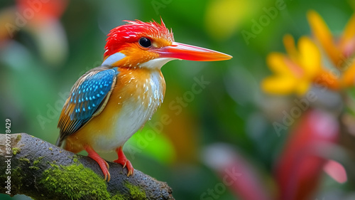 Close-up shot of an Oriental Dwarf Kingfisher bird with a blurred background. photo