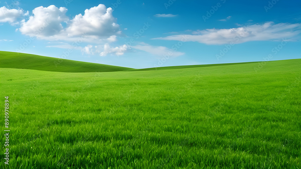 Scenery beautiful of green field with blue sky green grass fields on small hills and blue sky suitable for wallpaper and background illustration Scenery beautiful of green field with blue sky green grass fields on small hills and blue sky suitable for wallpaper and background illustration