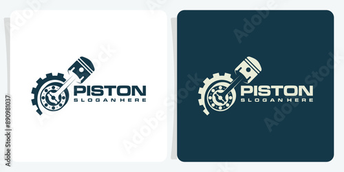 collection of diesel car repair and garage logo templates. Emblem with gear elements, and pistons