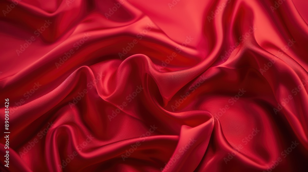 Luxurious Red Silk Fabric with Elegant Folds and Smooth Texture, Perfect for Fashion and Design Backgrounds