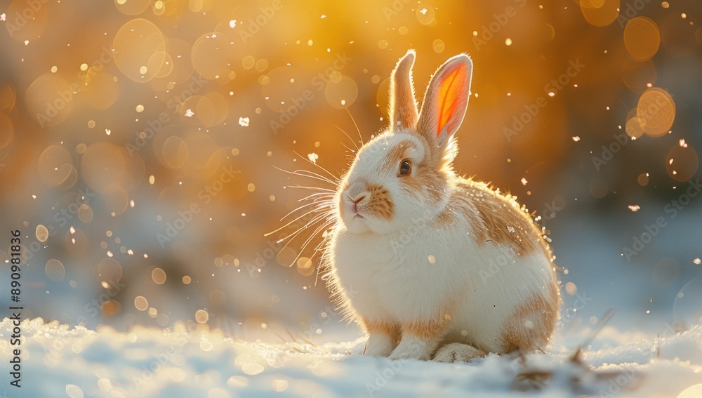 Cute White Rabbit in a Snowy Winter Wonderland Cute White Rabbit in a Snowy Winter Wonderland