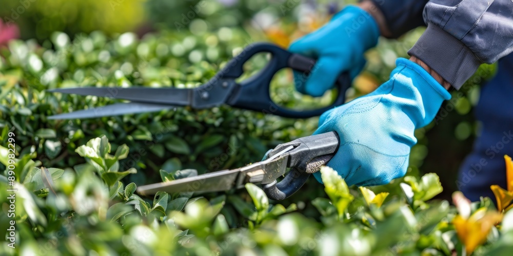 Close-up of Hands Trimming a Bush with Pruning Shears Close-up of Hands Trimming a Bush with Pruning Shears