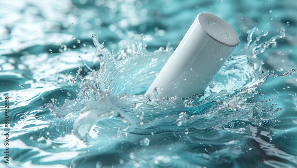 White Bottle Splashing in Aqua Water White Bottle Splashing in Aqua Water