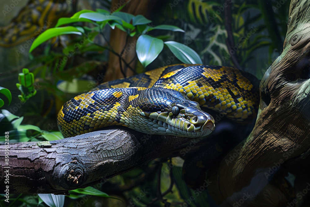 anaconda resting on branch. anaconda resting on branch.