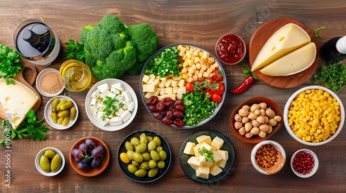 Mediterranean Food Platter with Wine and Olives