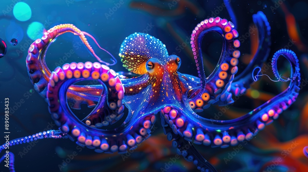 Obraz premium Vibrant Octopus with Shimmering Skin in Underwater Scene