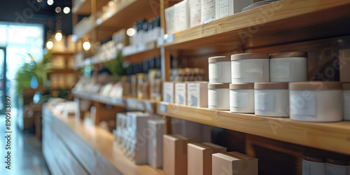 Wallpaper Mural Well-lit modern store interior showcasing neatly arranged products on wooden shelves, creating a cozy and organized shopping atmosphere. Torontodigital.ca