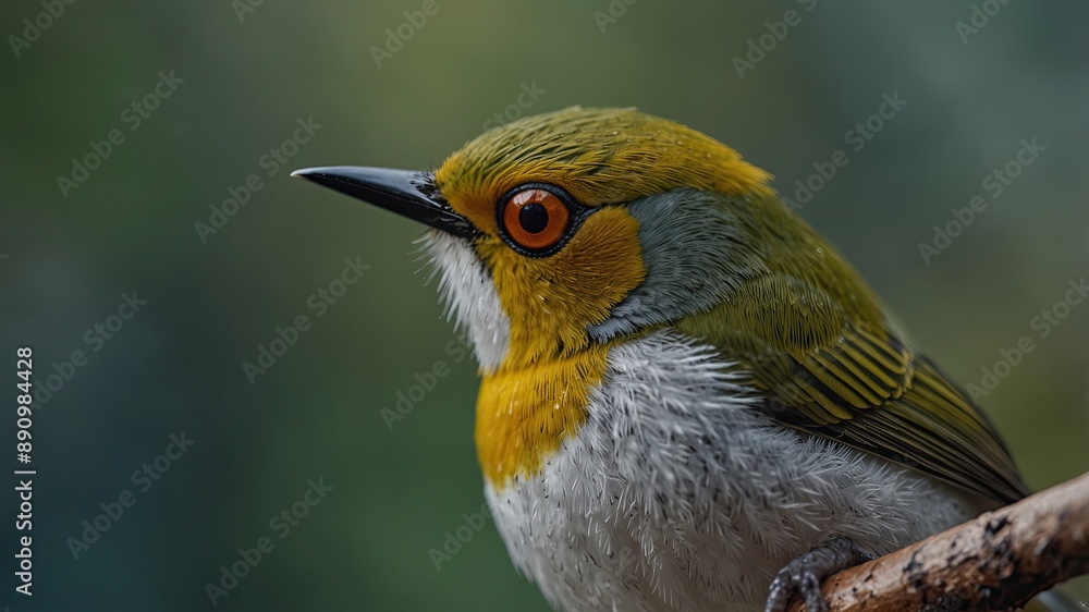 Naklejka premium close-up of Zosterops (marine birds like the Silvereye), cinematic, deep sea background