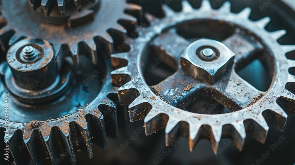 Two Interlocking Gears Working Together, Demonstrating Precision Engineering and Coordination, Ideal for Illustrating Mechanisms, Industrial Processes, and Collaborative Functionality in Mechanical Sy Two Interlocking Gears Working Together, Demonstrating Precision Engineering and Coordination, Ideal for Illustrating Mechanisms, Industrial Processes, and Collaborative Functionality in Mechanical Sy
