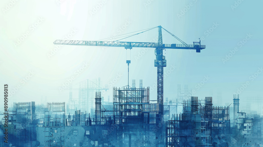 Urban construction site featuring a tower crane and scaffolding, showcasing the development and growth of modern infrastructure. Urban construction site featuring a tower crane and scaffolding, showcasing the development and growth of modern infrastructure.