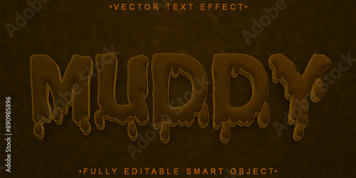 Cartoon Dripping Brown Muddy Vector Fully Editable Smart Object Text Effect