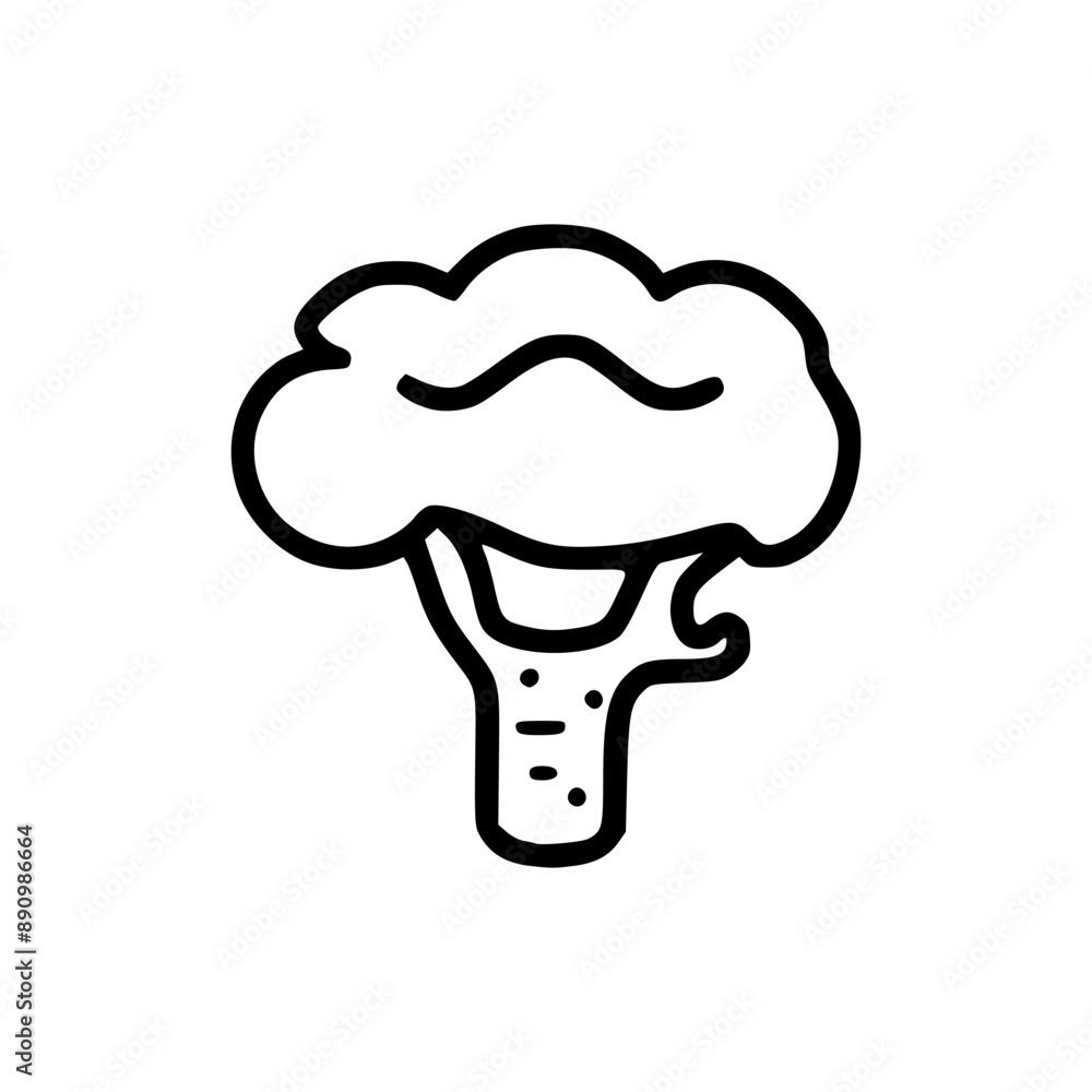 A hand-drawn illustration of a broccoli with a simple, rounded crown and a thick trunk. A hand-drawn illustration of a broccoli with a simple, rounded crown and a thick trunk.